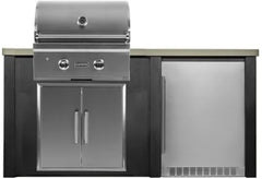 Haven Outdoor 5.5 Ft Kitchen Island with 28 Inch Grill Cutouts, Double Access Doors, Trash Center, and 24 Inch Refrigerator (Island Only - Appliances & Accessories Not Included) - HCOY66REF