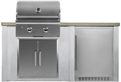 Haven Outdoor 5.5 Ft Kitchen Island with 28 Inch Grill Cutouts, Double Access Doors, Trash Center, and 24 Inch Refrigerator (Island Only - Appliances & Accessories Not Included) - HCOY66REF