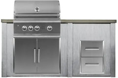 Haven Outdoor 6 Ft Kitchen Island with 30 Inch Grill Cutouts, Double Access Doors, Trash Center, and 2-Drawer Cabinet (Island Only - Appliances & Accessories Not Included) - HCOY72DRAW