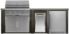 Haven Outdoor 8 Ft Kitchen Island with 36 Inch Grill Cutouts, Trash Center, and 24" Refrigerator (Island Only - Appliances & Accessories Not Included) - HCOY96REF