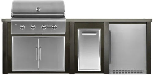 Haven Outdoor 8 Ft Kitchen Island with 36 Inch Grill Cutouts, Trash Center, and 24
