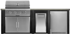 Haven Outdoor 8 Ft Kitchen Island with 36 Inch Grill Cutouts, Trash Center, and 24" Refrigerator (Island Only - Appliances & Accessories Not Included) - HCOY96REF