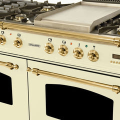 Hallman 60 in. Double Oven Duel Fuel Italian Range, LP Gas, Brass Trim - HDFR60BSLP