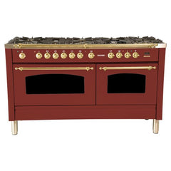 Hallman 60 in. Double Oven Duel Fuel Italian Range, LP Gas, Brass Trim - HDFR60BSLP