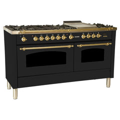 Hallman 60 in. Double Oven Duel Fuel Italian Range, LP Gas, Brass Trim - HDFR60BSLP