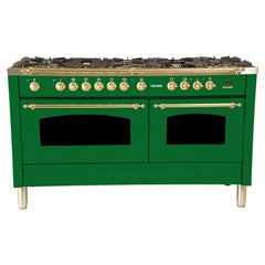 Hallman 60 in. Double Oven Duel Fuel Italian Range, LP Gas, Brass Trim - HDFR60BSLP