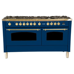 Hallman 60 in. Double Oven Duel Fuel Italian Range, LP Gas, Brass Trim - HDFR60BSLP