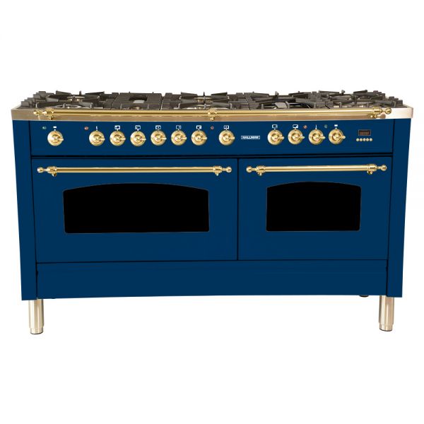 Hallman 60 in. Double Oven Duel Fuel Italian Range, LP Gas, Brass Trim - HDFR60BSLP