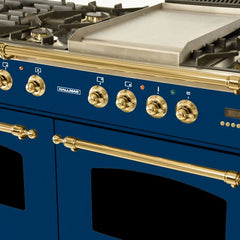 Hallman 60 in. Double Oven Duel Fuel Italian Range, LP Gas, Brass Trim - HDFR60BSLP