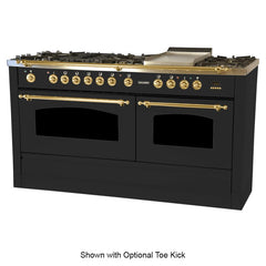 Hallman 60 in. Double Oven Duel Fuel Italian Range, LP Gas, Brass Trim - HDFR60BSLP