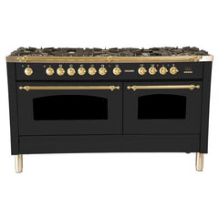 Hallman 60 in. Double Oven Duel Fuel Italian Range, LP Gas, Brass Trim - HDFR60BSLP