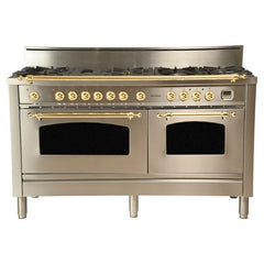 Hallman 60 in. Double Oven Duel Fuel Italian Range, LP Gas, Brass Trim - HDFR60BSLP