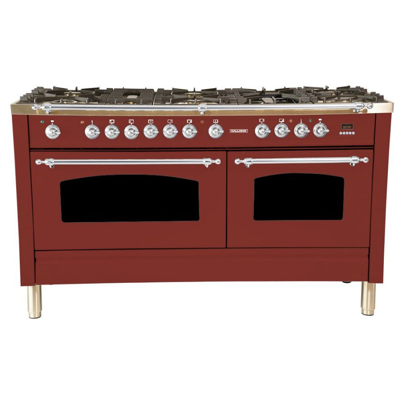 Hallman 60 in. Double Oven Duel Fuel Italian Range, Chrome Trim HDFR60CM