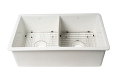 Alfi White 32  x 19  Double Bowl Fireclay Undermount / Drop In Kitchen Sink w Grid - ABF3219DUD-W