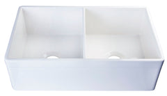 Alfi White 32  Decorative Lip Apron Double Bowl Fireclay Farmhouse Kitchen Sink - AB539-W
