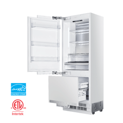Hallman 72" Built-in, Refrigerator with Interior Filtered Water Dispenser, Bottom Mount Freezer, with Automatic Ice Maker, Classico Chrome Trim in Glossy Black colored Panel(s) HCBIBM72CMGB