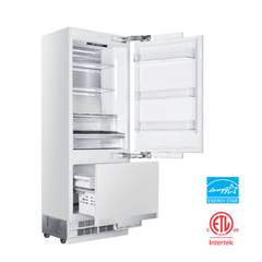 Hallman 72" Built-in, Refrigerator with Interior Filtered Water Dispenser, Bottom Mount Freezer, with Automatic Ice Maker, Classico Chrome Trim in Glossy Black colored Panel(s) HCBIBM72CMGB