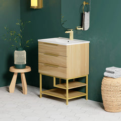 Swiss Madison Carre 24" Freestanding Bathroom Vanity in Golden Oak with Sink Top - SM-BV380