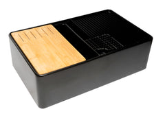 Alfi Workstation 33" x 20" Double Bowl Step Rim Fireclay Farm Sink with Accessories - Black Matte