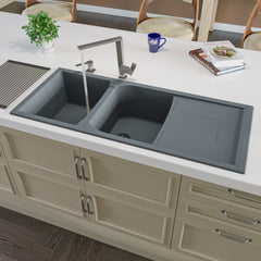 Alfi 46" Double Bowl Granite Composite Kitchen Sink with Drainboard - Titanium