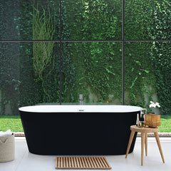 Altair Kaprun 63" x 30" Flatbottom Freestanding Acrylic Soaking Bathtub in Glossy Black with Drain and Overflow - 51563-BAT-BK-FC