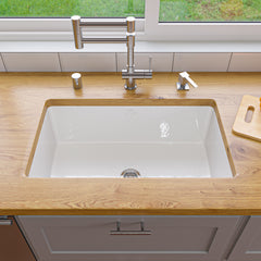 Alfi White 30  x 18  Fireclay Undermount / Drop In Kitchen Sink w Grid - ABF3018UD-W