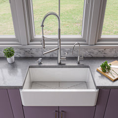 Alfi 33  White Smooth Apron Solid Thick Wall Fireclay Single Bowl Farm Sink - AB3318SB-W