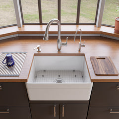 Alfi White 26  Decorative Lip Apron Single Bowl Fireclay Farmhouse Kitchen Sink - AB506-W