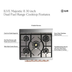 ILVE 30" Majestic II Series Gas Burner and Electric Oven Range with 5 Sealed Burners - UM30DNE3 - The Home Selection