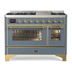 ILVE 48" Majestic II Series Freestanding Dual Fuel Double Oven Range with 8 Sealed Burners, Triple Glass Cool Door, Convection Oven - UM12FD - The Home Selection