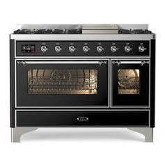 ILVE 48" Majestic II Series Freestanding Dual Fuel Double Oven Range with 8 Sealed Burners, Triple Glass Cool Door, Convection Oven - UM12FD - The Home Selection