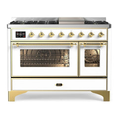 ILVE 48" Majestic II Series Freestanding Dual Fuel Double Oven Range with 8 Sealed Burners, Triple Glass Cool Door, Convection Oven - UM12FD - The Home Selection