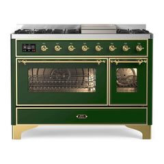 ILVE 48" Majestic II Series Freestanding Dual Fuel Double Oven Range with 8 Sealed Burners, Triple Glass Cool Door, Convection Oven - UM12FD - The Home Selection