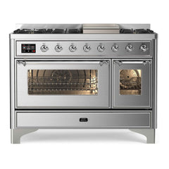 ILVE 48" Majestic II Series Freestanding Dual Fuel Double Oven Range with 8 Sealed Burners, Triple Glass Cool Door, Convection Oven - UM12FD - The Home Selection