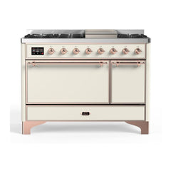 ILVE 48" Majestic II Series Freestanding Dual Fuel Range with 8 Sealed Brass Non Stick Coated Burners and Griddle - UM12FDQNS3 - The Home Selection