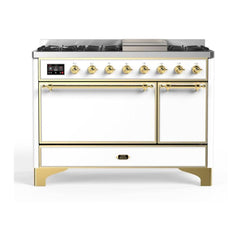 ILVE 48" Majestic II Series Freestanding Dual Fuel Range with 8 Sealed Brass Non Stick Coated Burners and Griddle - UM12FDQNS3 - The Home Selection