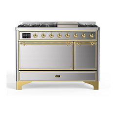 ILVE 48" Majestic II Series Freestanding Dual Fuel Range with 8 Sealed Brass Non Stick Coated Burners and Griddle - UM12FDQNS3 - The Home Selection