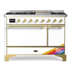 ILVE 48" Majestic II Series Freestanding Dual Fuel Range with 8 Sealed Brass Non Stick Coated Burners and Griddle - UM12FDQNS3 - The Home Selection