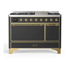 ILVE 48" Majestic II Series Freestanding Dual Fuel Range with 8 Sealed Brass Non Stick Coated Burners and Griddle - UM12FDQNS3 - The Home Selection