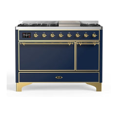 ILVE 48" Majestic II Series Freestanding Dual Fuel Range with 8 Sealed Brass Non Stick Coated Burners and Griddle - UM12FDQNS3 - The Home Selection