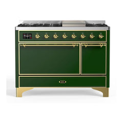 ILVE 48" Majestic II Series Freestanding Dual Fuel Range with 8 Sealed Brass Non Stick Coated Burners and Griddle - UM12FDQNS3 - The Home Selection