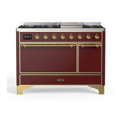 ILVE 48" Majestic II Series Freestanding Dual Fuel Range with 8 Sealed Brass Non Stick Coated Burners and Griddle - UM12FDQNS3 - The Home Selection