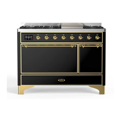 ILVE 48" Majestic II Series Freestanding Dual Fuel Range with 8 Sealed Brass Non Stick Coated Burners and Griddle - UM12FDQNS3 - The Home Selection