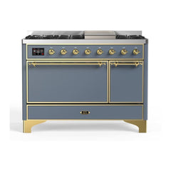 ILVE 48" Majestic II Series Freestanding Dual Fuel Range with 8 Sealed Brass Non Stick Coated Burners and Griddle - UM12FDQNS3 - The Home Selection