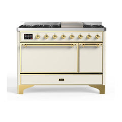ILVE 48" Majestic II Series Freestanding Dual Fuel Range with 8 Sealed Brass Non Stick Coated Burners and Griddle - UM12FDQNS3 - The Home Selection