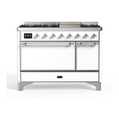 ILVE 48" Majestic II Series Freestanding Dual Fuel Range with 8 Sealed Brass Non Stick Coated Burners and Griddle - UM12FDQNS3 - The Home Selection