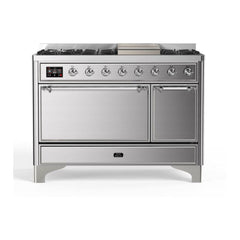 ILVE 48" Majestic II Series Freestanding Dual Fuel Range with 8 Sealed Brass Non Stick Coated Burners and Griddle - UM12FDQNS3 - The Home Selection