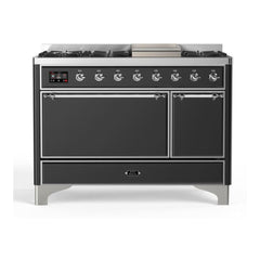 ILVE 48" Majestic II Series Freestanding Dual Fuel Range with 8 Sealed Brass Non Stick Coated Burners and Griddle - UM12FDQNS3 - The Home Selection