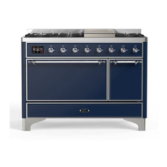 ILVE 48" Majestic II Series Freestanding Dual Fuel Range with 8 Sealed Brass Non Stick Coated Burners and Griddle - UM12FDQNS3 - The Home Selection
