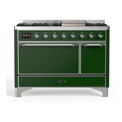 ILVE 48" Majestic II Series Freestanding Dual Fuel Range with 8 Sealed Brass Non Stick Coated Burners and Griddle - UM12FDQNS3 - The Home Selection